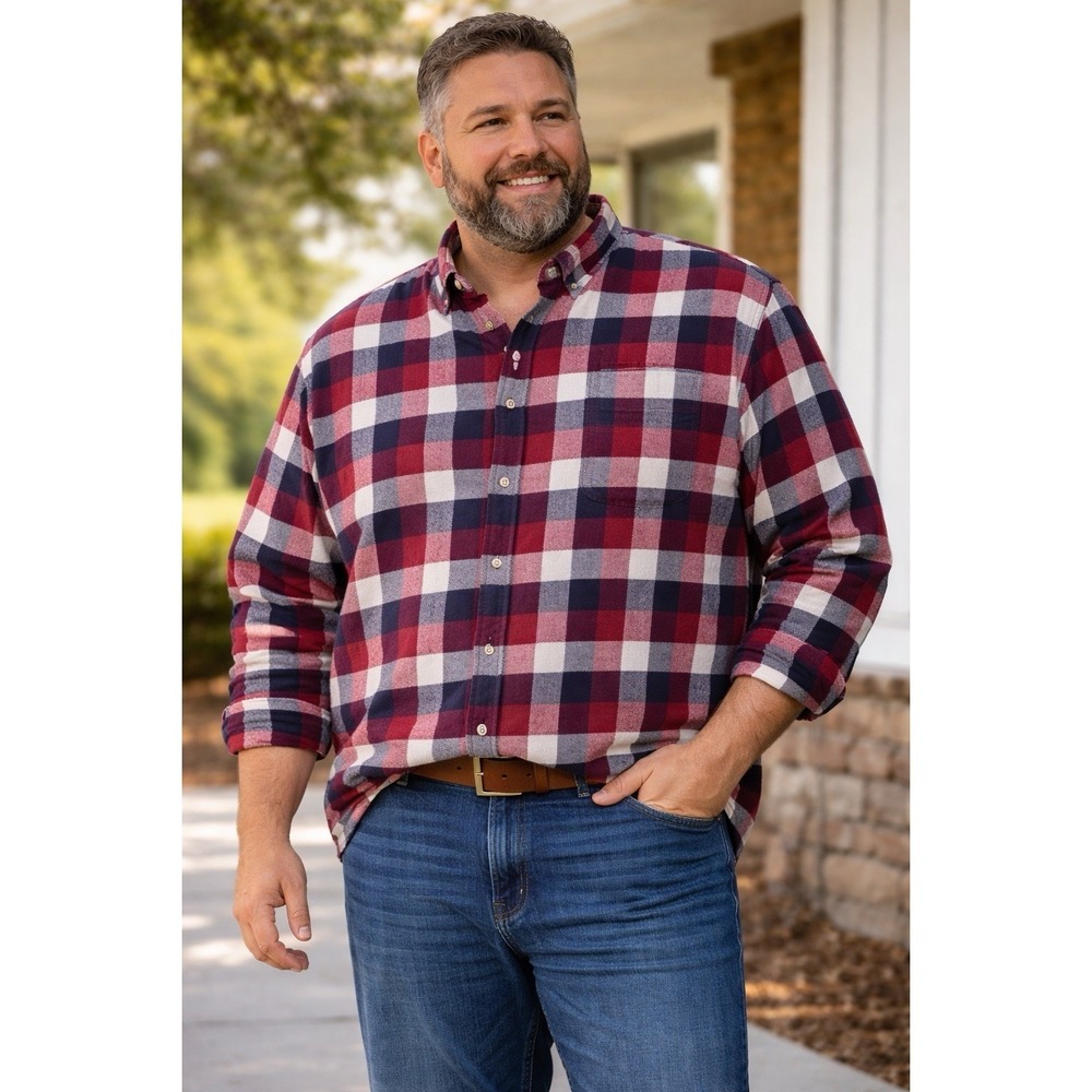 RedHead Brand Co Men's 5XL Heavy Flannel Plaid Button‎ Down Shirt
